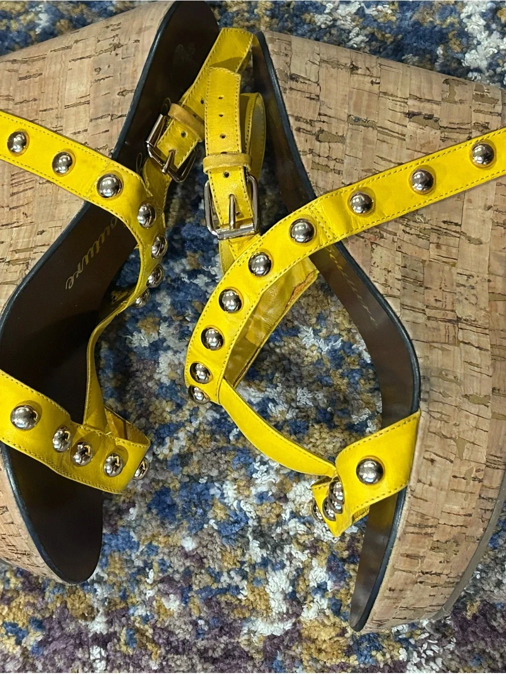 Juicy Couture Yellow Studded T-Strap Slingback Sandals